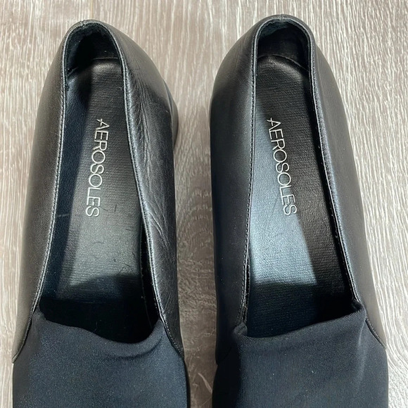 Aerosoles Black Leather Wedge Heel Slip On Loafers 8.5M - Picture 5 of 16
